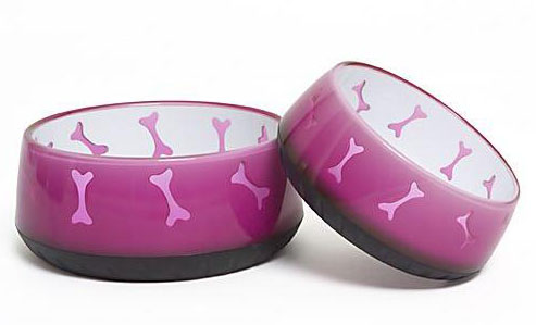 pink plastic dog bowls